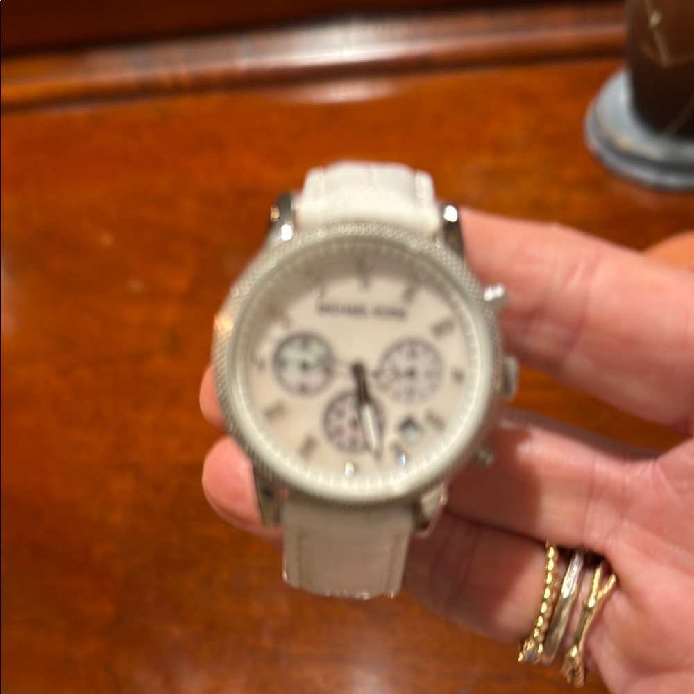 Michael Kors White Chronograph Watch with Metallic Case